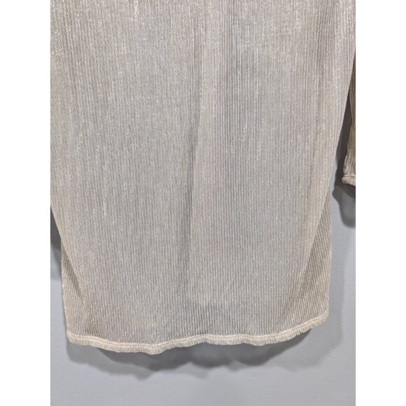 Good American Women Gold Metallic Long-Sleeved Sheer Button Up Tunic Blouse Sz 4 - Picture 16 of 16